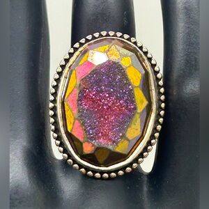 Sterling Titanium Druzy Quartz Ring          Size 6